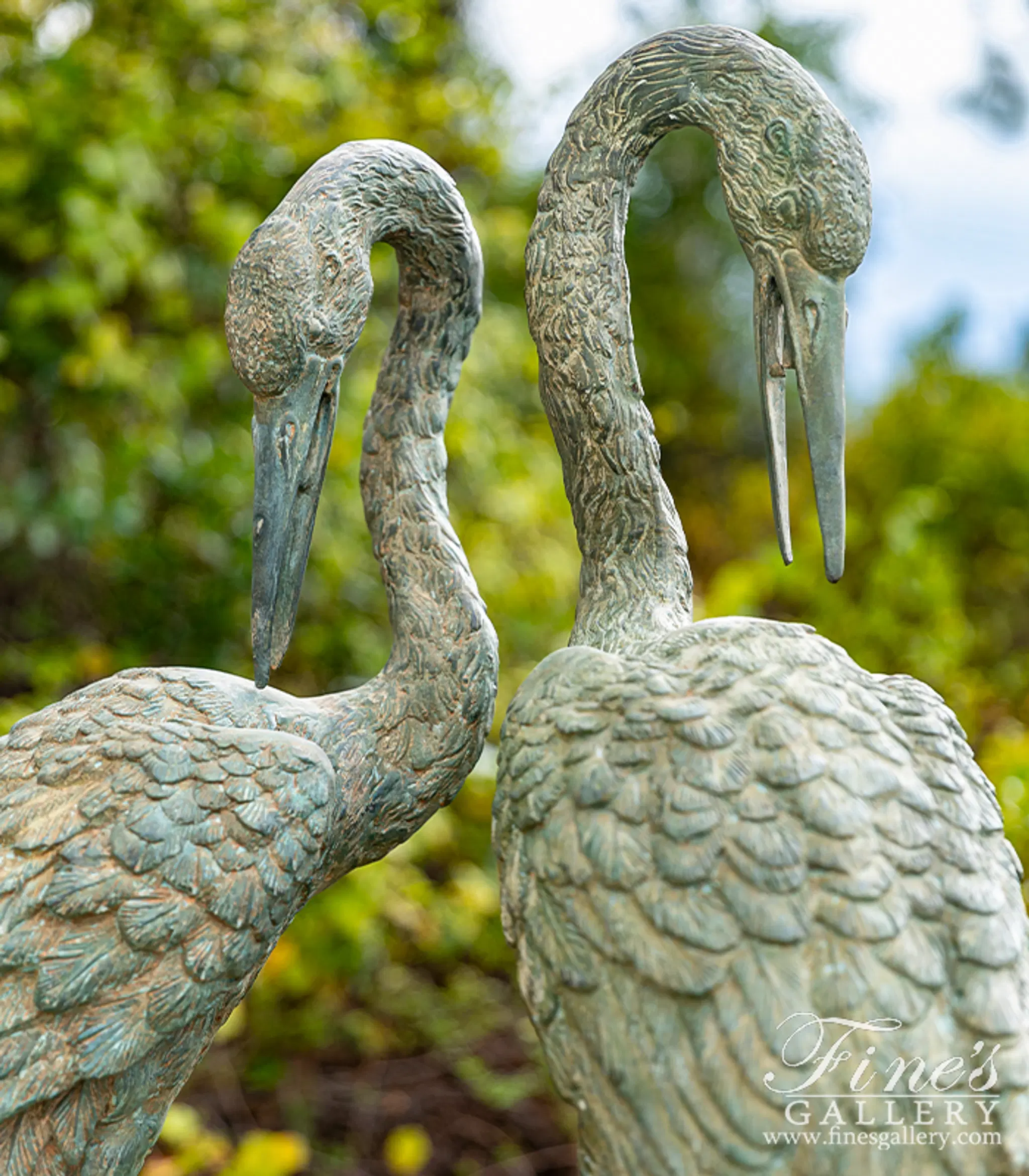 Bronze Fountains - Antique Patina Bronze Crane Pair - BF-876